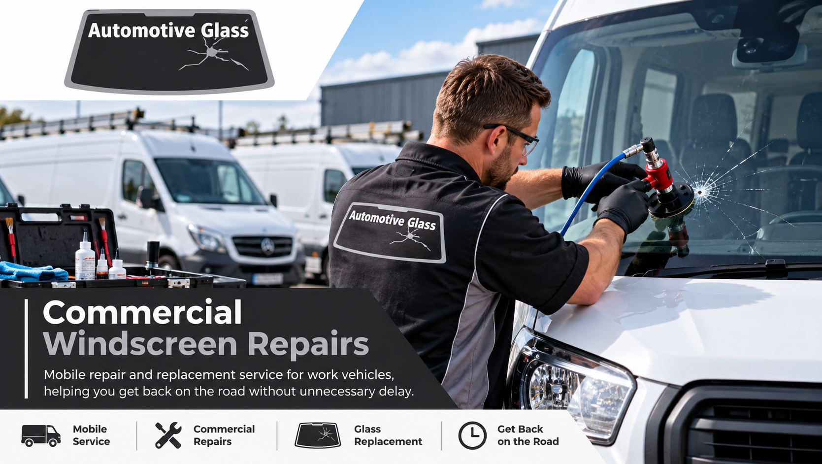 Commercial windscreen repair service for work vehicles by Automotive Glass